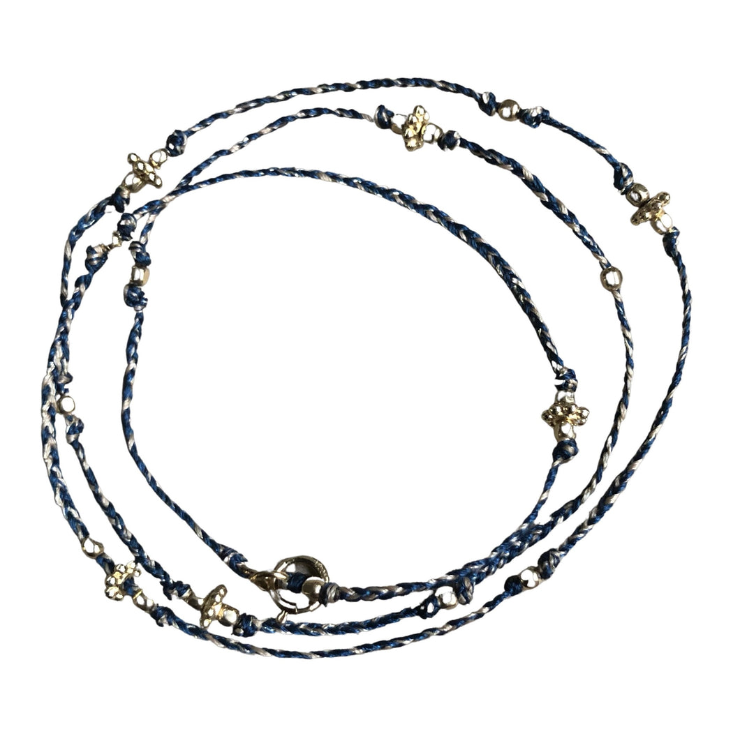 Bracelet Constellation, triple, lien bleu et sable, perles métal doré