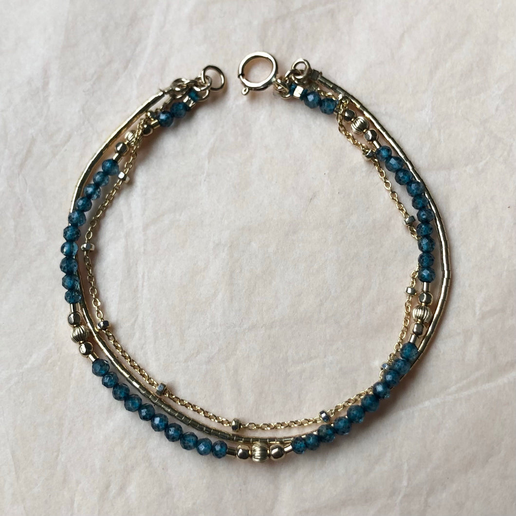 Bracelet triple topaze blue london et gold-filled