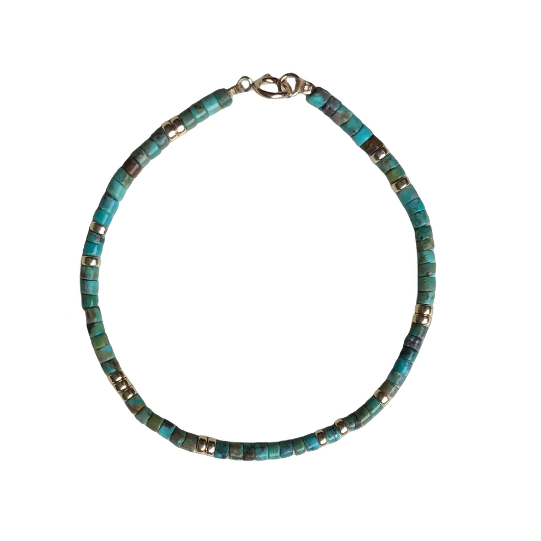 Bracelet simple turquoise naturelle et perles goldfilled